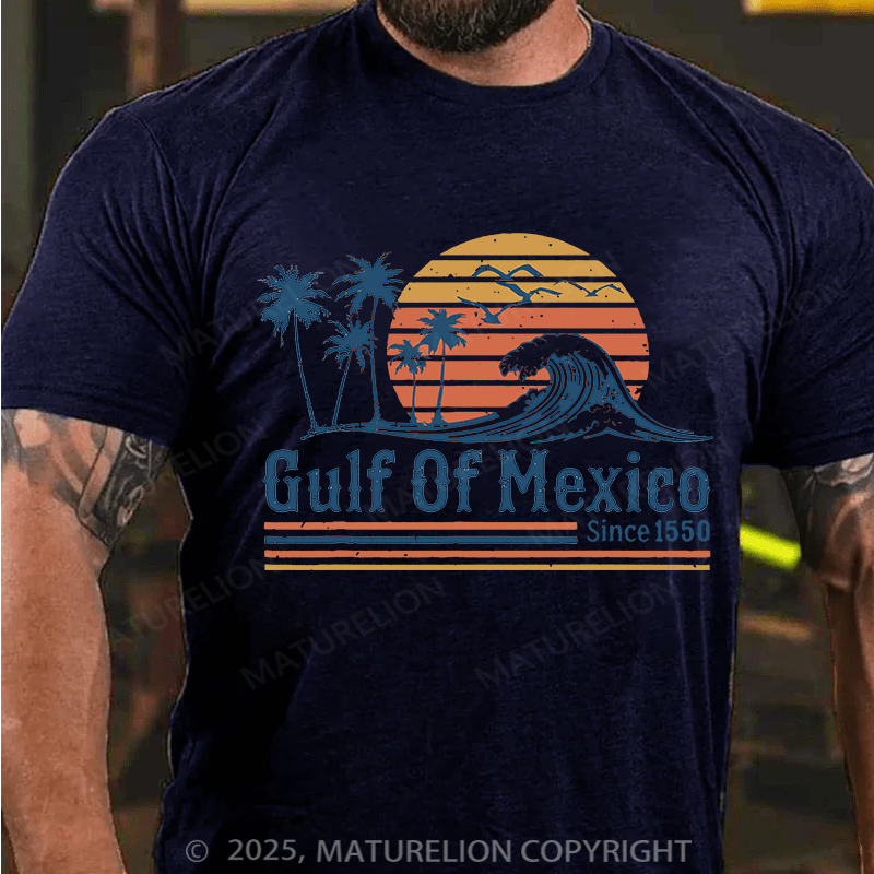 Maturelion Men's T-shirt Retro Sunset Gulf Of Mexico Since 1550 Cotton T-shirt