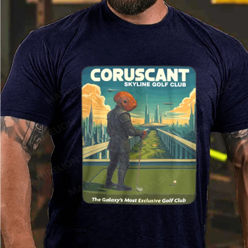 Maturelion Men's T-Shirt Coruscant Skyline Golf Club Cotton T-Shirt