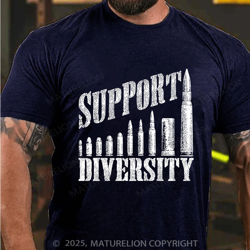 Maturelion Men's T-shirt Support Diversity Gun Bullets Veteran Soldier Cotton T-shirt