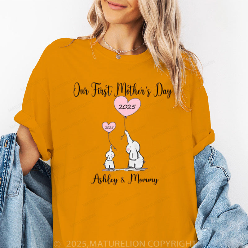 Maturelion Women's T-shirt Our First Mothers Day Matching Cotton T-shirt