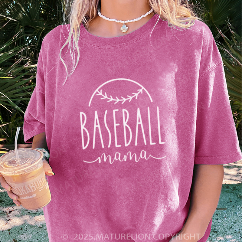 Maturelion Women's T-shirt Baseball Mama DTG Washed T-shirt