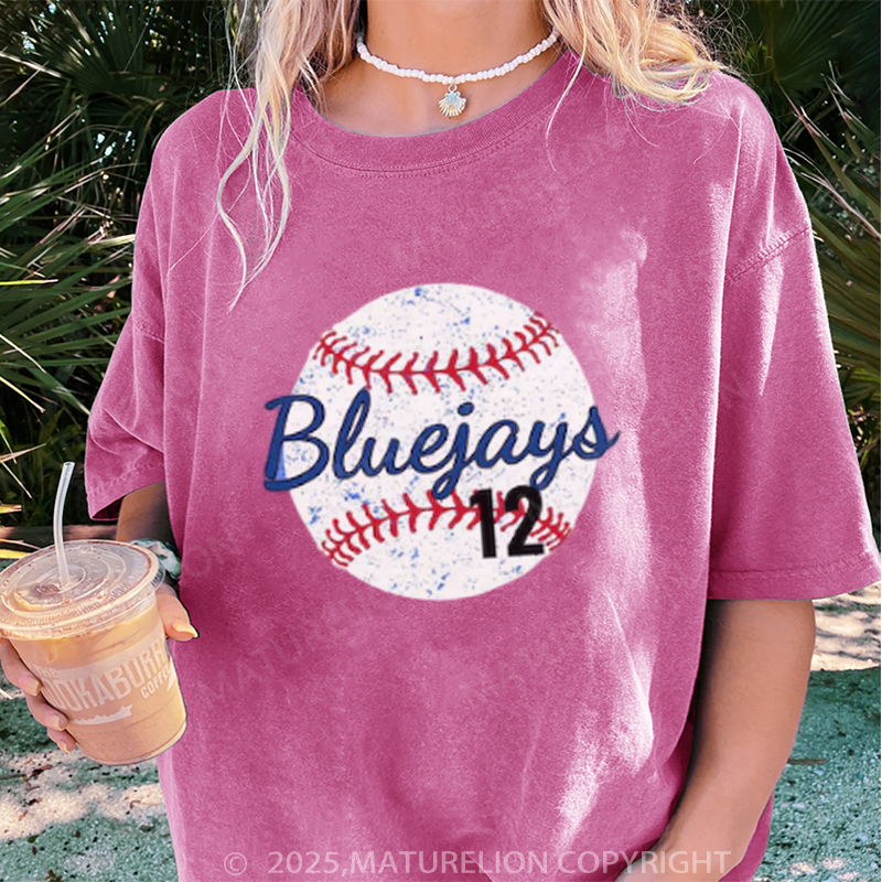 Maturelion Women's T-shirt Baseball Mom DTG Washed T-shirt
