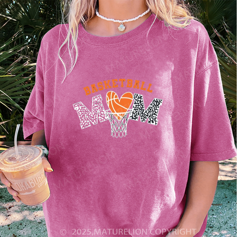 Maturelion Women's T-shirt Basketball Mom DTG Washed T-shirt