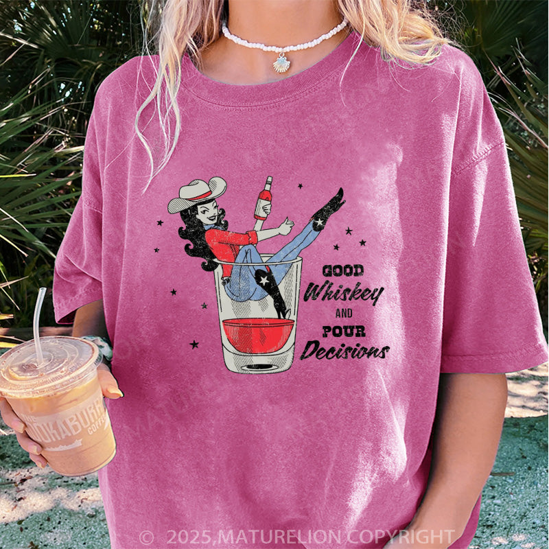 Maturelion Women's T-shirt Whiskey Cowgirl Boyfriend DTG Washed T-shirt