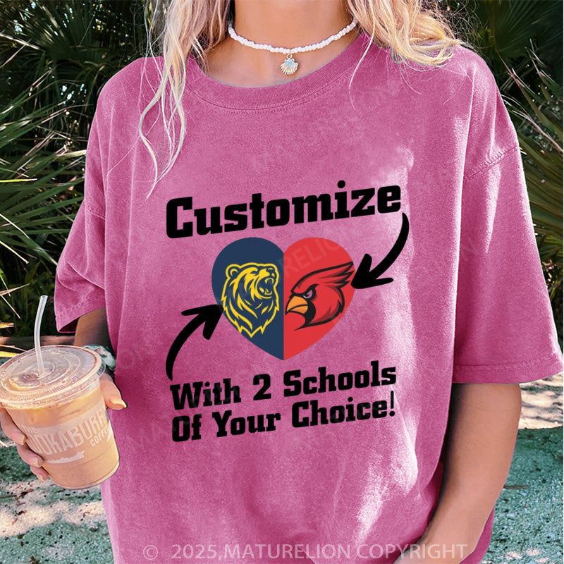 Maturelion Women's T-shirt Custom Two College Heart DTG Washed T-shirt