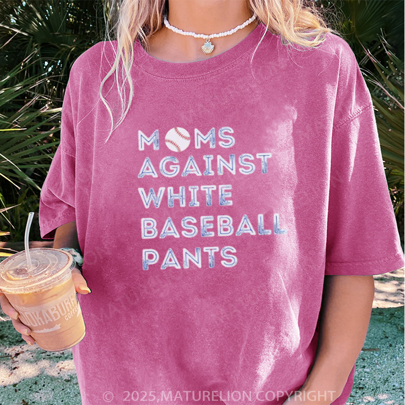 Maturelion Women's T-shirt White baseball pants DTG Washed T-shirt