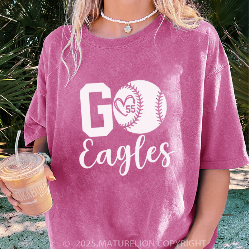 Maturelion Women's T-shirt Baseball Mom Shirt for Game Day DTG Washed T-shirt