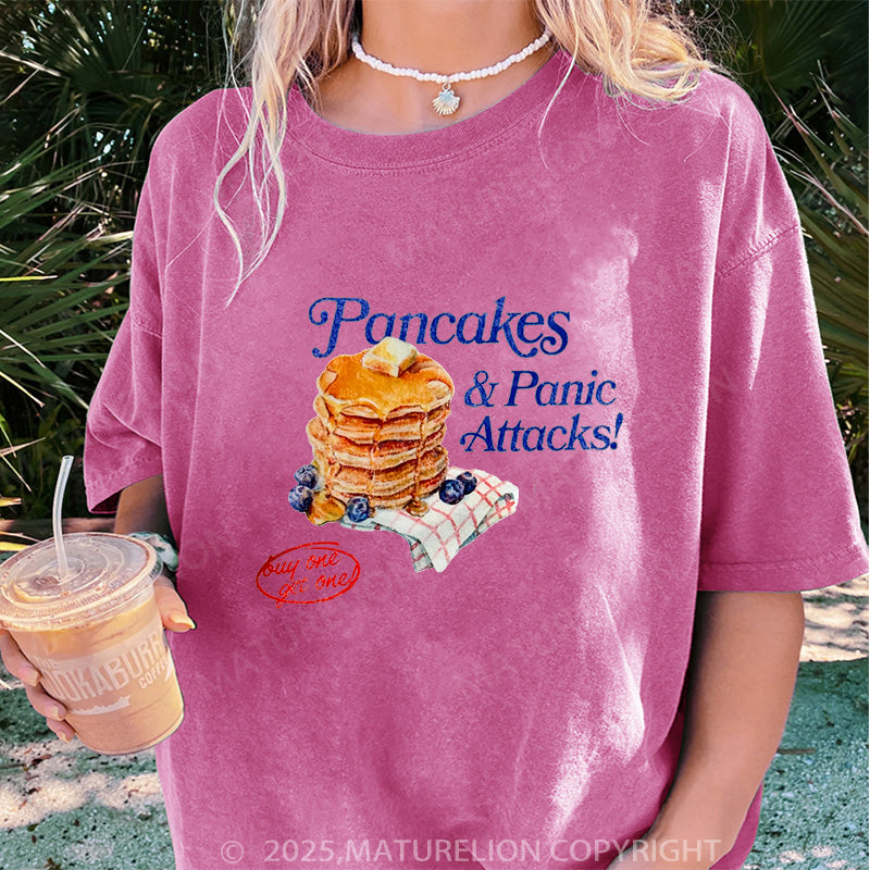 Maturelion Women's T-shirt Pancakes & Panic Attacks! DTG Washed T-shirt