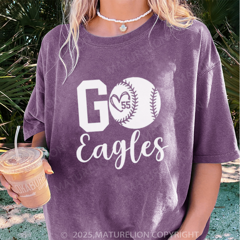 Maturelion Women's T-shirt Baseball Mom Shirt for Game Day DTG Washed T-shirt