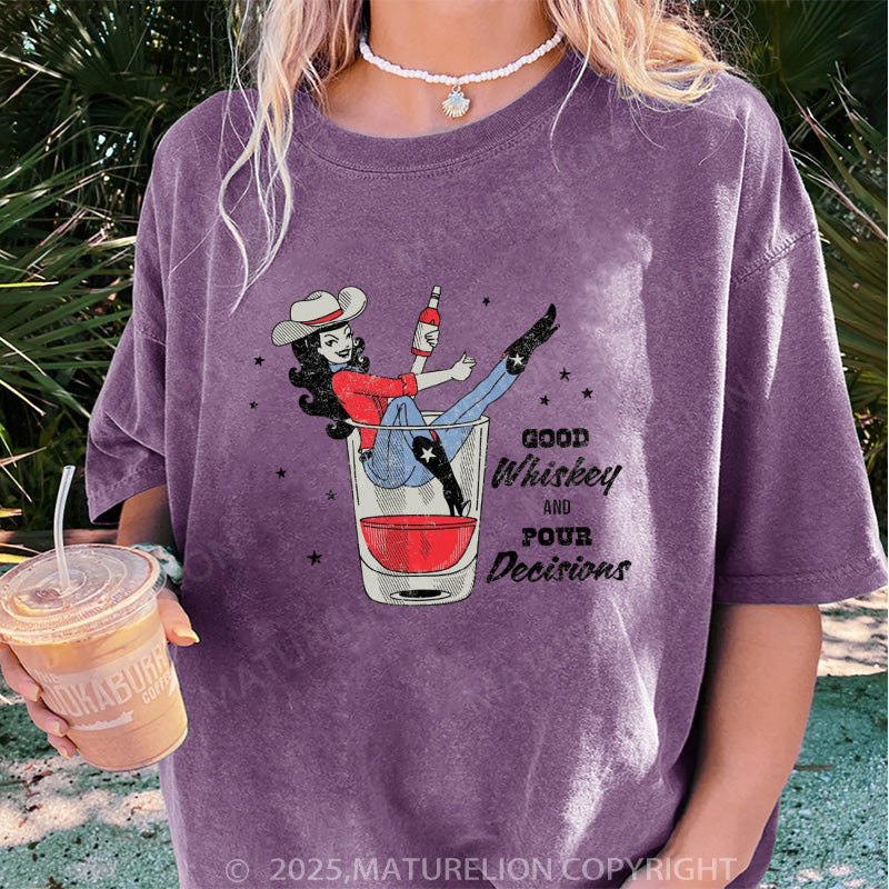Maturelion Women's T-shirt Whiskey Cowgirl Boyfriend DTG Washed T-shirt