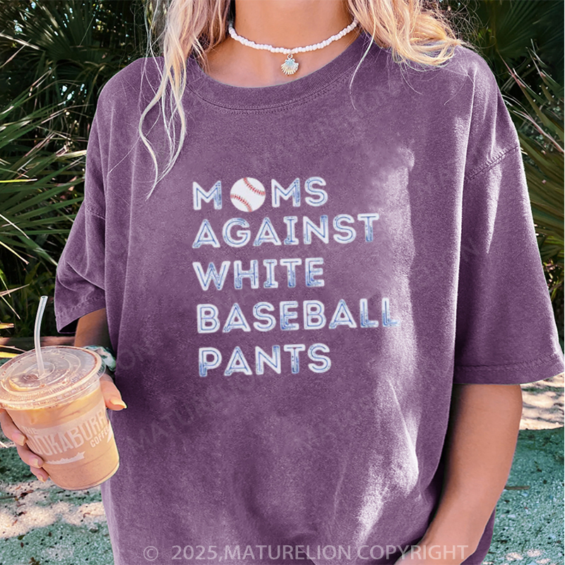 Maturelion Women's T-shirt White baseball pants DTG Washed T-shirt