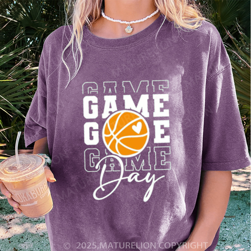 Maturelion Women's T-shirt Game Day Basketball DTG Washed T-shirt