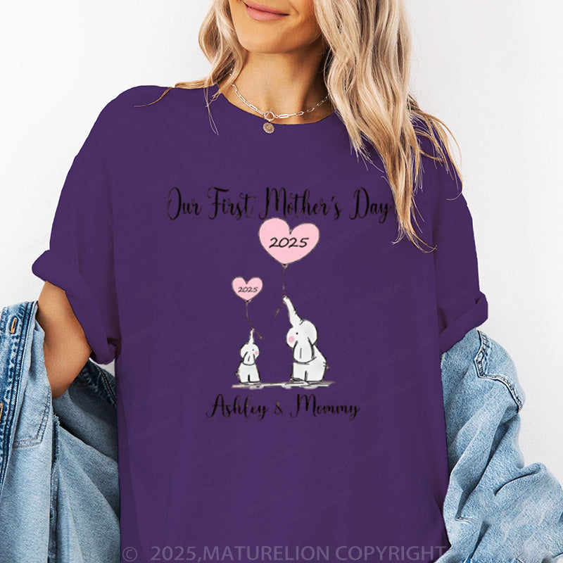 Maturelion Women's T-shirt Our First Mothers Day Matching Cotton T-shirt