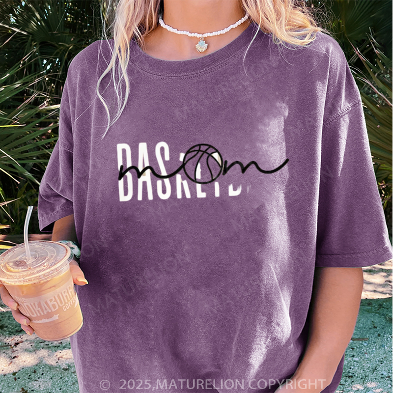 Maturelion Women's T-shirt Basketball Mom DTG Washed T-shirt