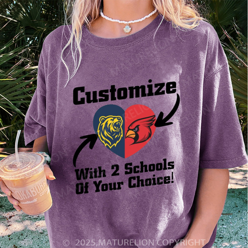 Maturelion Women's T-shirt Custom Two College Heart DTG Washed T-shirt