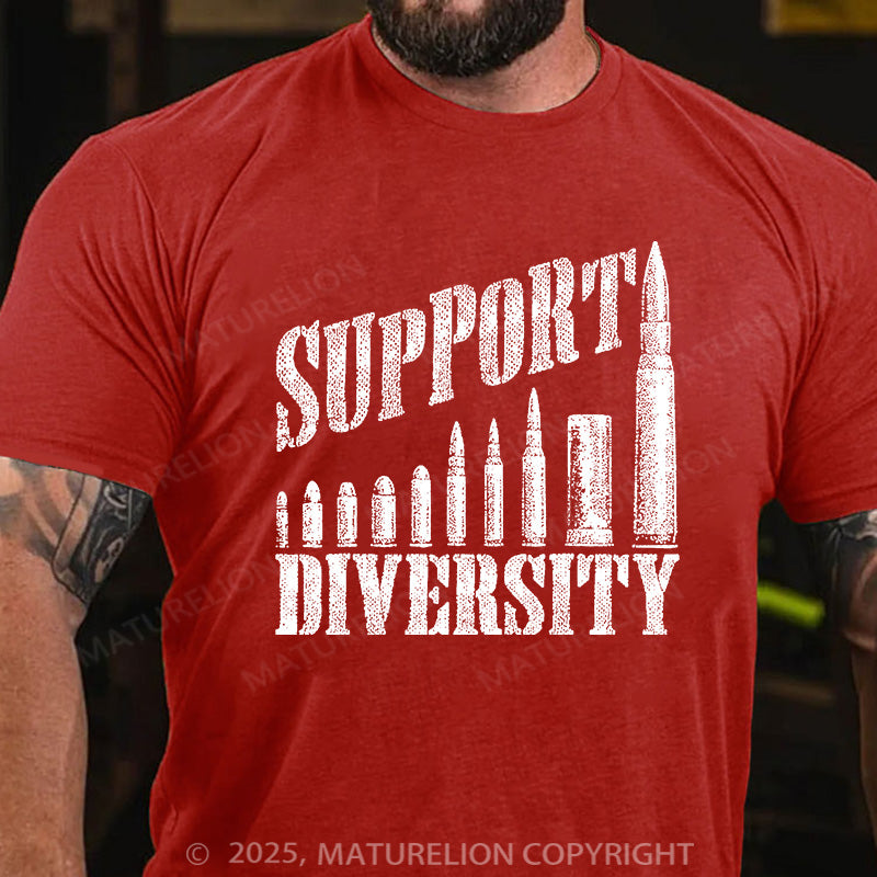 Maturelion Men's T-shirt Support Diversity Gun Bullets Veteran Soldier Cotton T-shirt