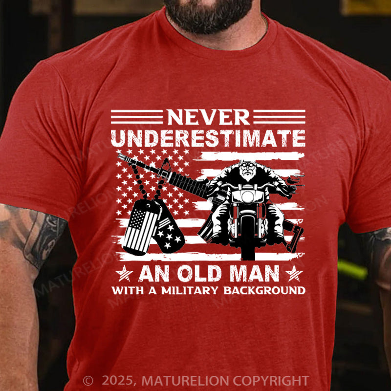 Maturelion Men's T-shirt Never Underestimate an Old Man with a Military Cotton T-shirt