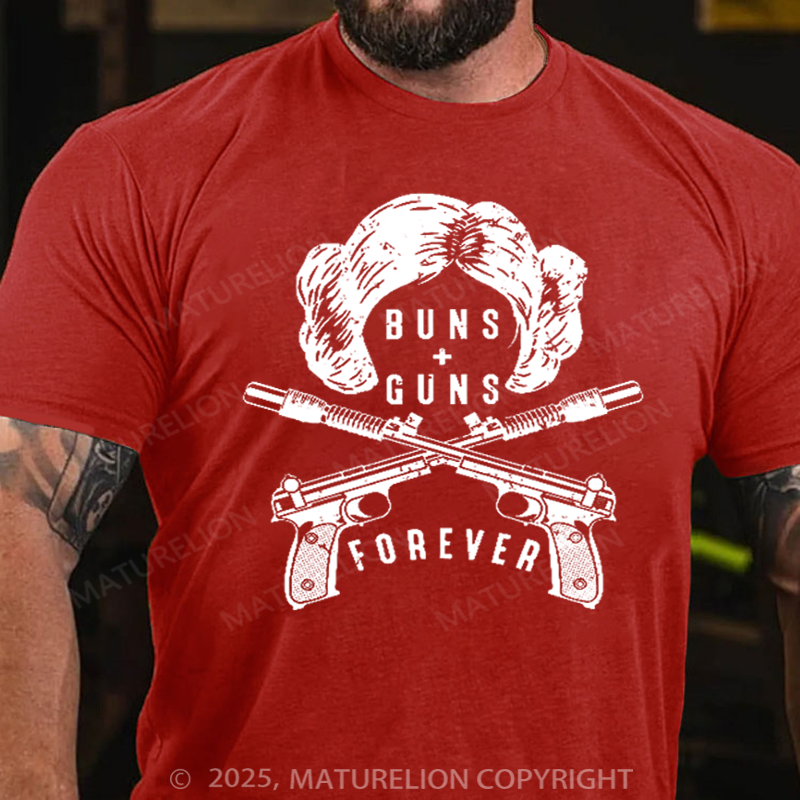 Maturelion Men's T-shirt Buns Guns Forever Princess Leia Cotton T-shirt