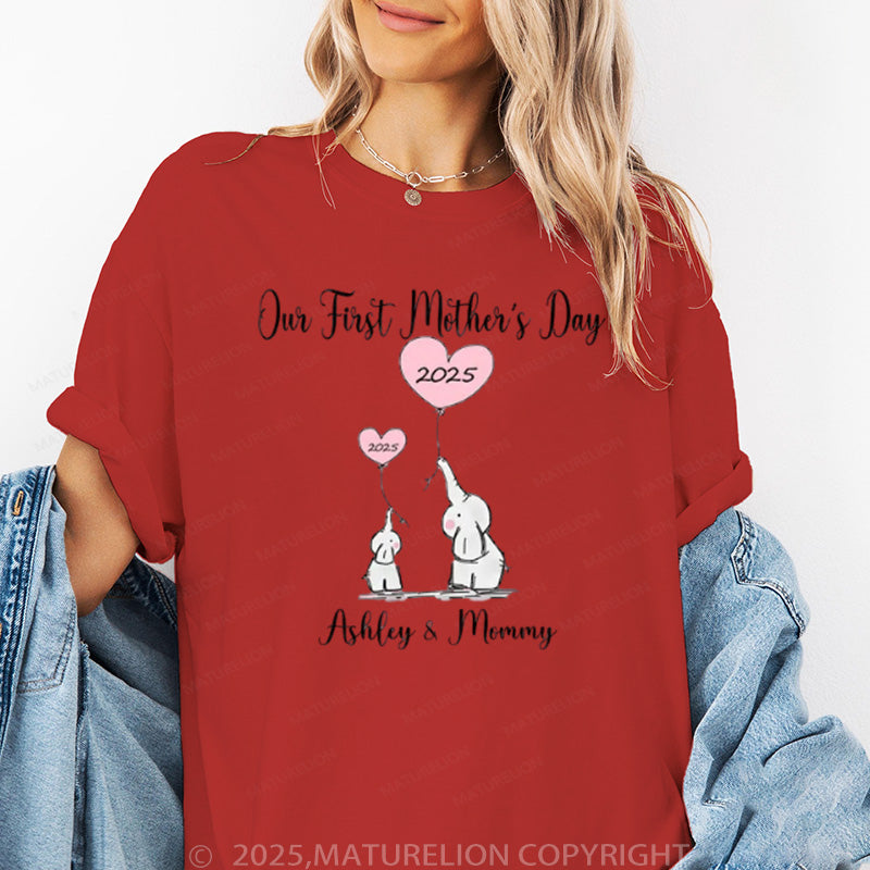 Maturelion Women's T-shirt Our First Mothers Day Matching Cotton T-shirt