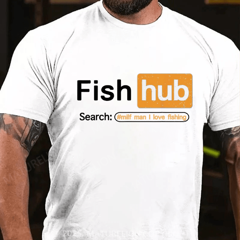 Maturelion Men's T-shirt Fish Hub Cotton T-shirt