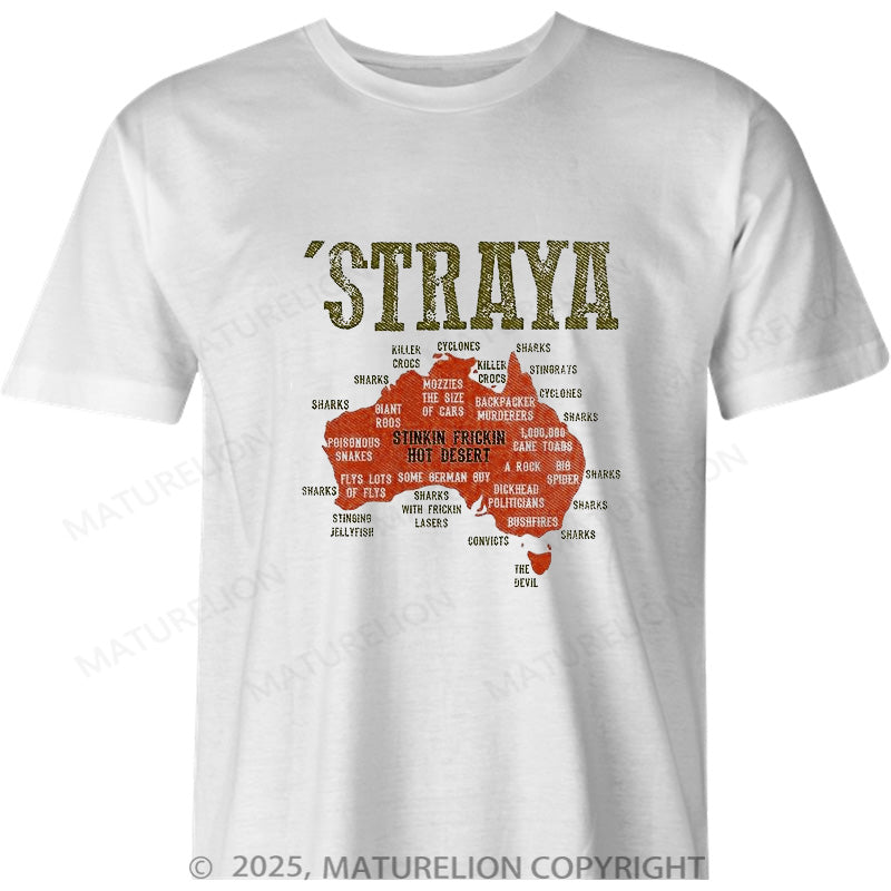 Maturelion Australia T-shirt Straya Australia Map Cotton T-shirt