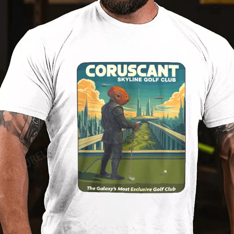Maturelion Men's T-Shirt Coruscant Skyline Golf Club Cotton T-Shirt