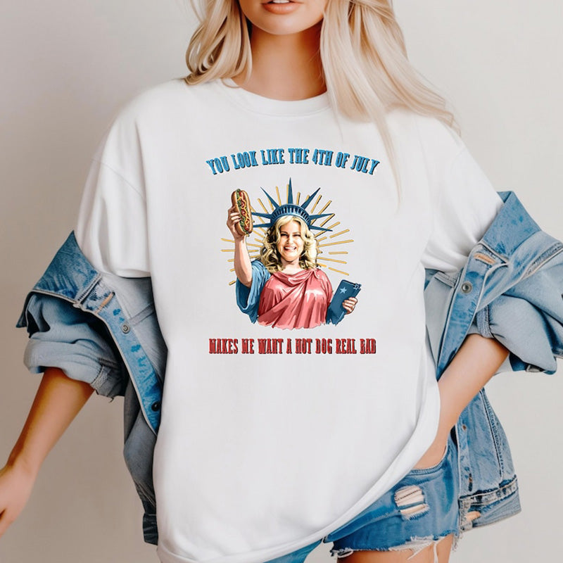 Maturelion Women's T-shirt you Look Like The 4th Of July Make Me Want A Hot Dog Real Bad Cotton T-shirt