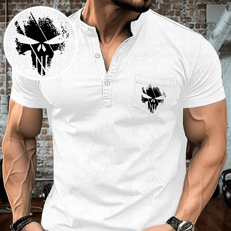 Maturelion Men's Henley Shirt Skull Print Henley Shirt
