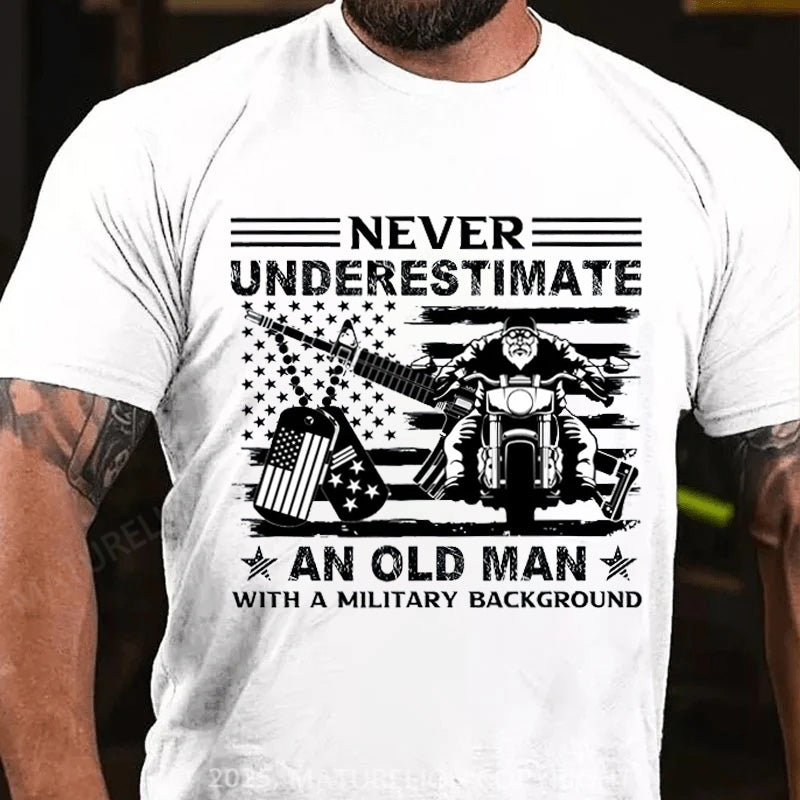 Maturelion Men's T-shirt Never Underestimate an Old Man with a Military Cotton T-shirt