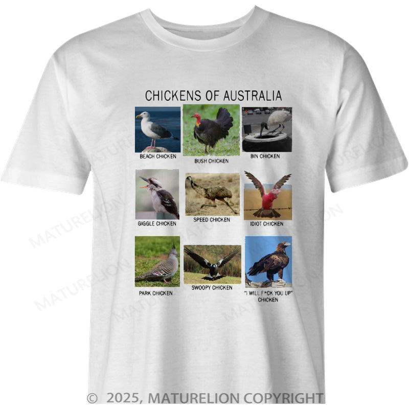Maturelion Australia T-shirt Chickens of Australia Cotton T-shirt