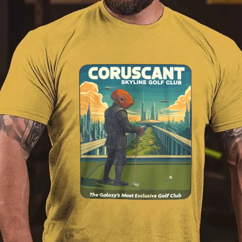 Maturelion Men's T-Shirt Coruscant Skyline Golf Club Cotton T-Shirt