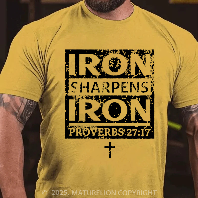 Maturelion Men's T-shirt Iron Sharpens Iron Proverbs Bible Cotton T-shirt