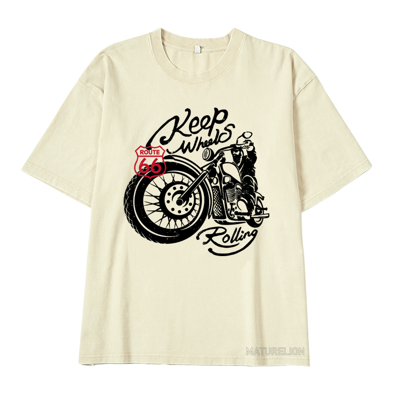 Maturelion  Keep Wheels Rolling DTG Printing Washed  Cotton T-shirt