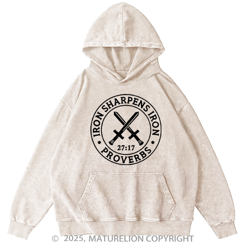 Maturelion Men's Hoodie Iron Sharpens Iron Washed Hoodie