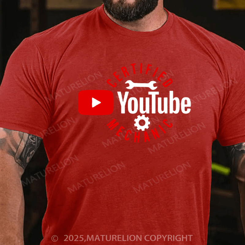 Maturelion Men's T-Shirt Certified YouTube Mechanic Cotton T-Shirt