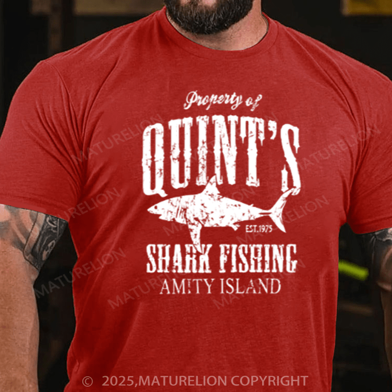 Maturelion Men's T-Shirt Quints Shark Fishing Amity Island Essential Cotton T-Shirt