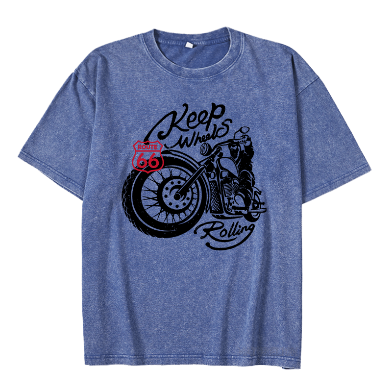 Maturelion  Keep Wheels Rolling DTG Printing Washed  Cotton T-shirt