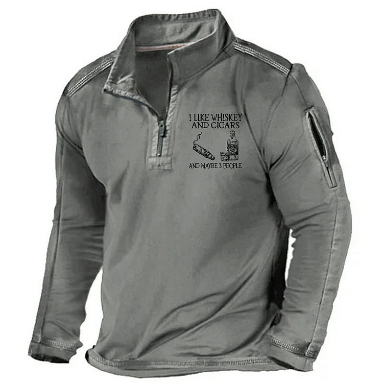 Maturelion Men's Henley Shirt I Like Whiskey And Cigars And Maybe 3 People Henley Shirt