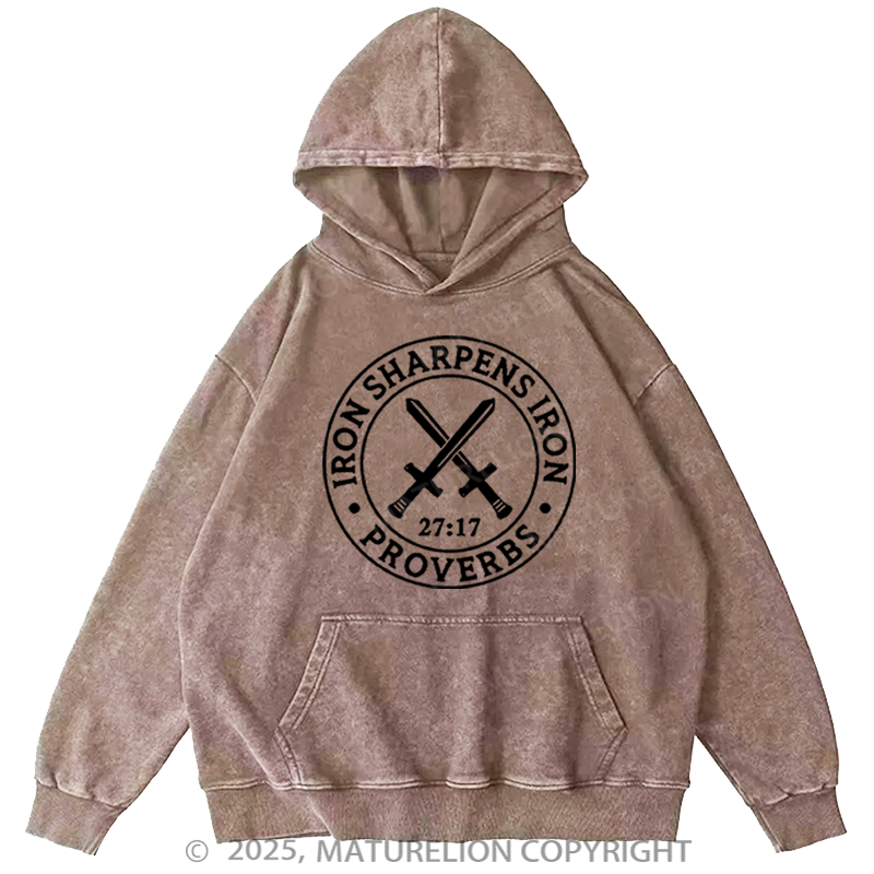 Maturelion Men's Hoodie Iron Sharpens Iron Washed Hoodie