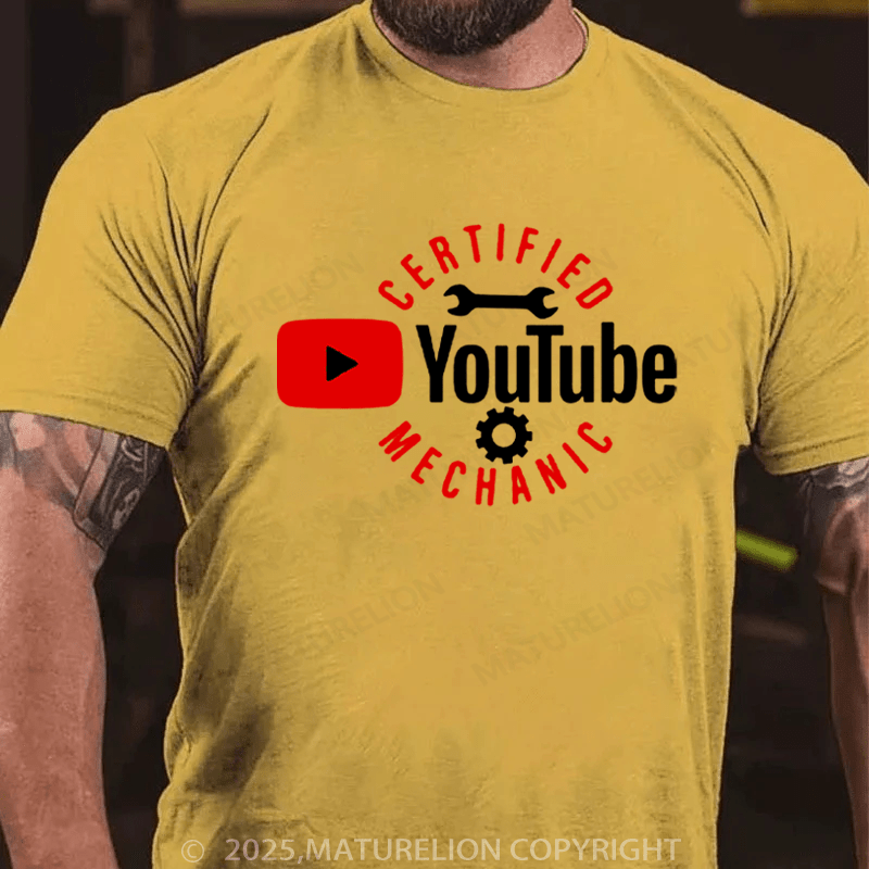 Maturelion Men's T-Shirt Certified YouTube Mechanic Cotton T-Shirt
