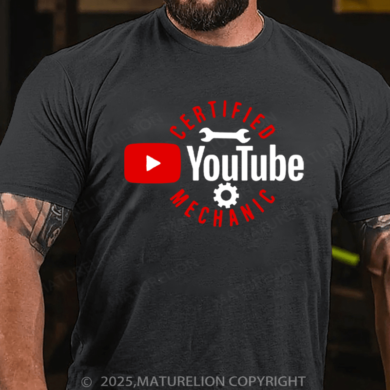 Maturelion Men's T-Shirt Certified YouTube Mechanic Cotton T-Shirt