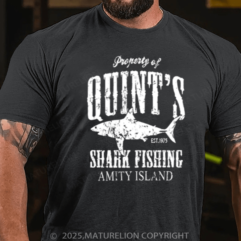 Maturelion Men's T-Shirt Quints Shark Fishing Amity Island Essential Cotton T-Shirt