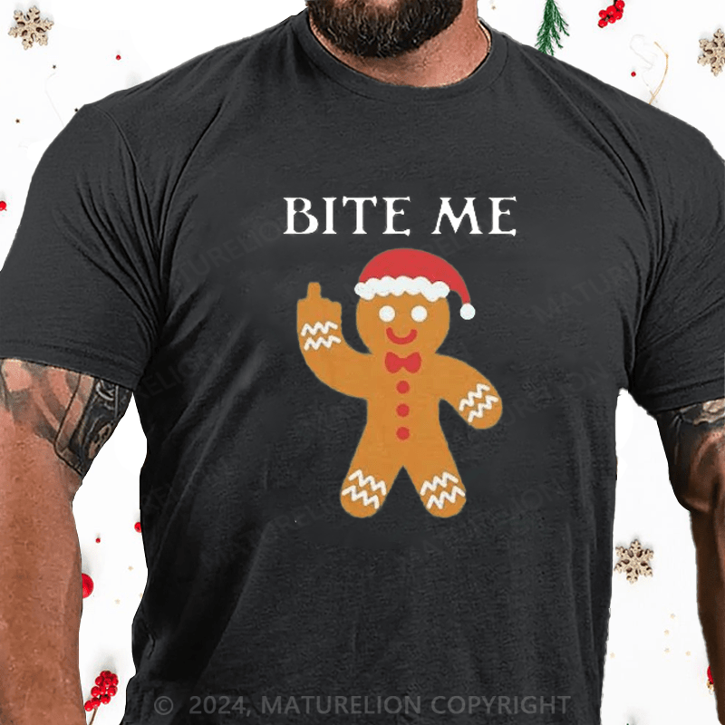 Maturelion Christmas T-Shirt Tipsy Elves Men's Christmas Bite Me Tee