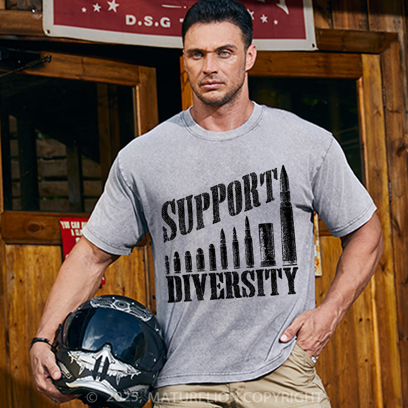Maturelion Men's T-shirt Support Diversity Gun Bullets Veteran Soldier Cotton T-shirt