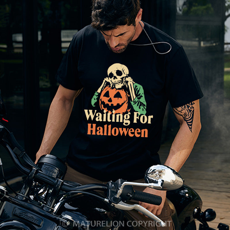 Maturelion Men's T-shirt Waiting For Halloween Cotton T-shirt