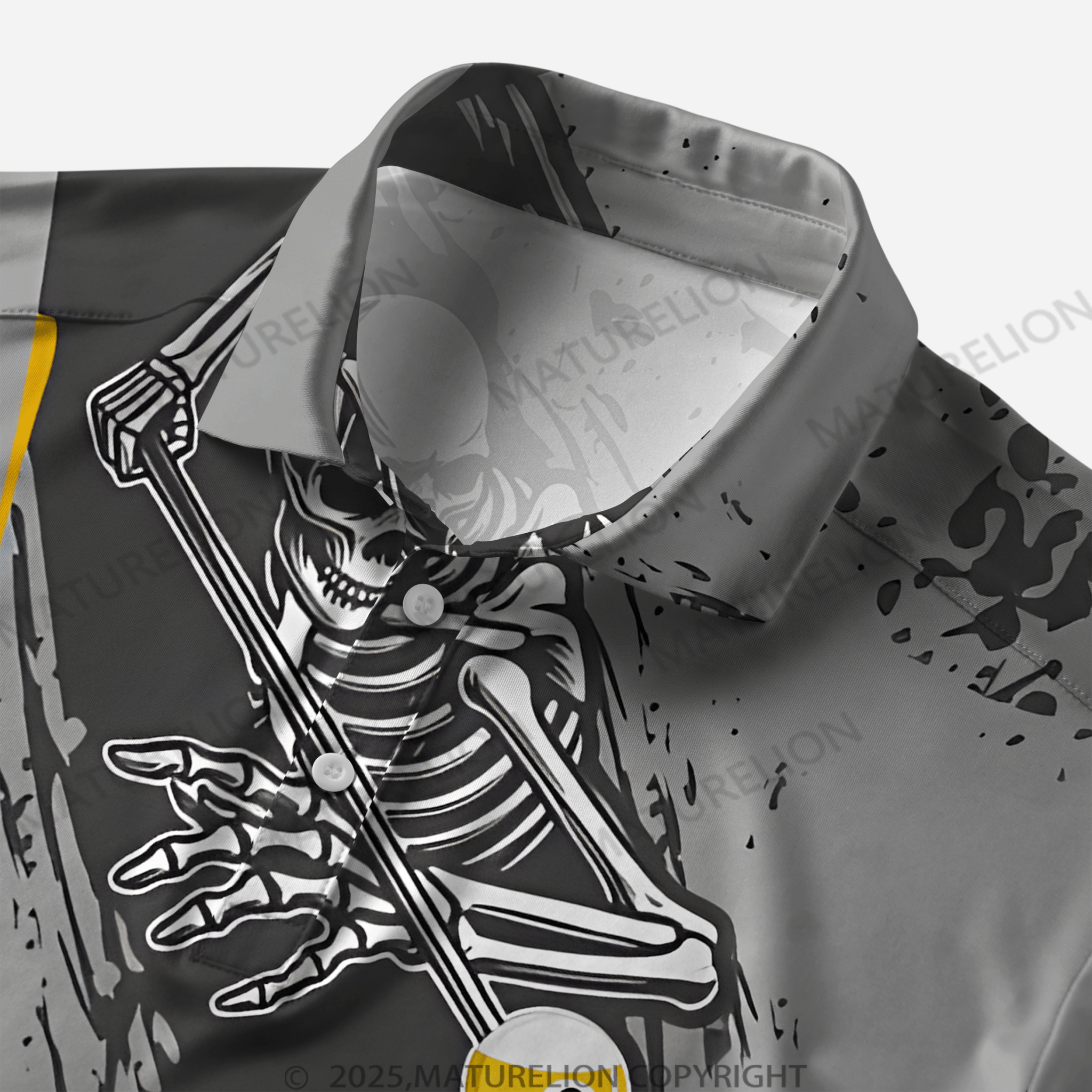 Maturelion Men's Skull Print Funny Polo Shirt