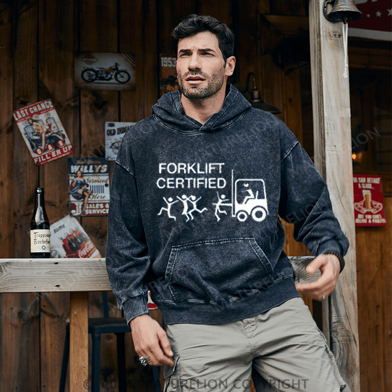 Maturelion Men's Washed Hoodie Forklift Certified Custom Hoodie