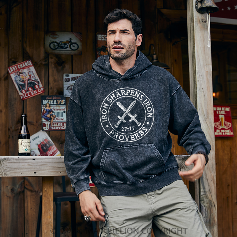 Maturelion Men's Hoodie Iron Sharpens Iron Washed Hoodie