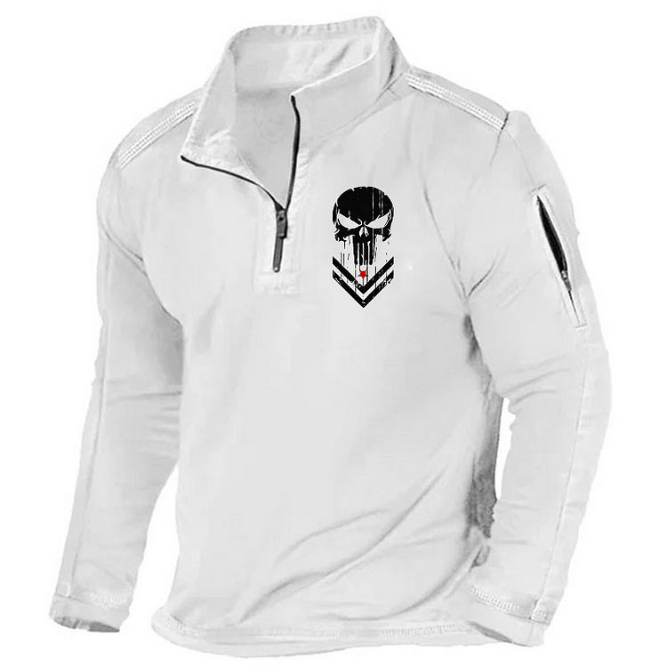 Maturelion Men's Henley Shirt Usa Skull Zipper Pocket Stand Collar Henley Shirt