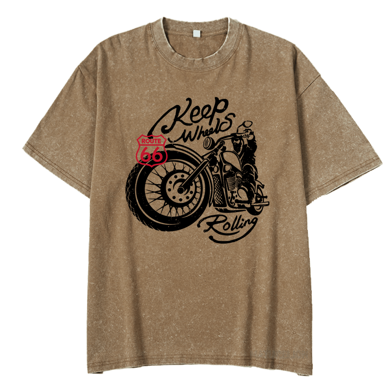 Maturelion  Keep Wheels Rolling DTG Printing Washed  Cotton T-shirt